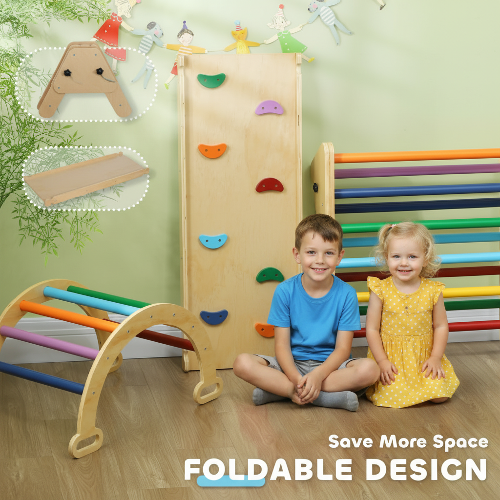 5-in-1 Wooden Climbing Frame & Montessori Play Gym for Toddlers