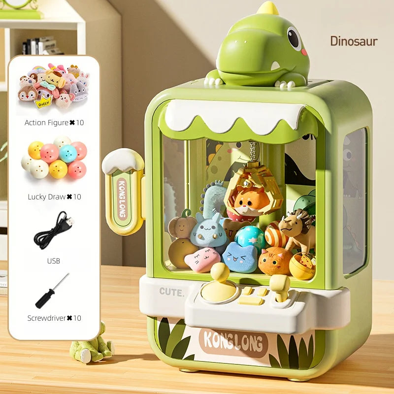 Dinosaur Claw Machine Toys Electronic Arcade Game – Adjustable Catch Doll Machine, Music, Mini Vending Age 7+