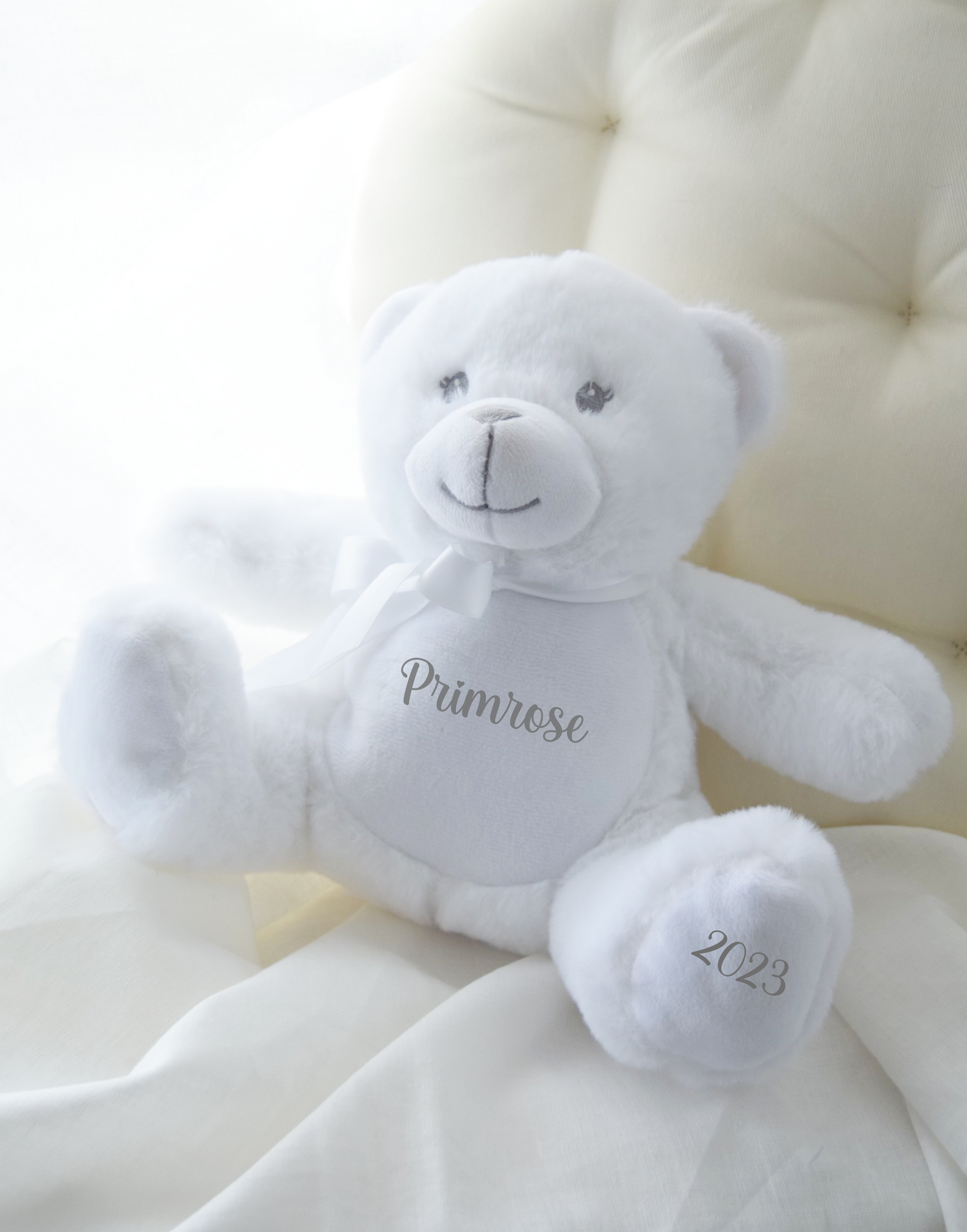 Personalised Name & Date Baby Teddy - White