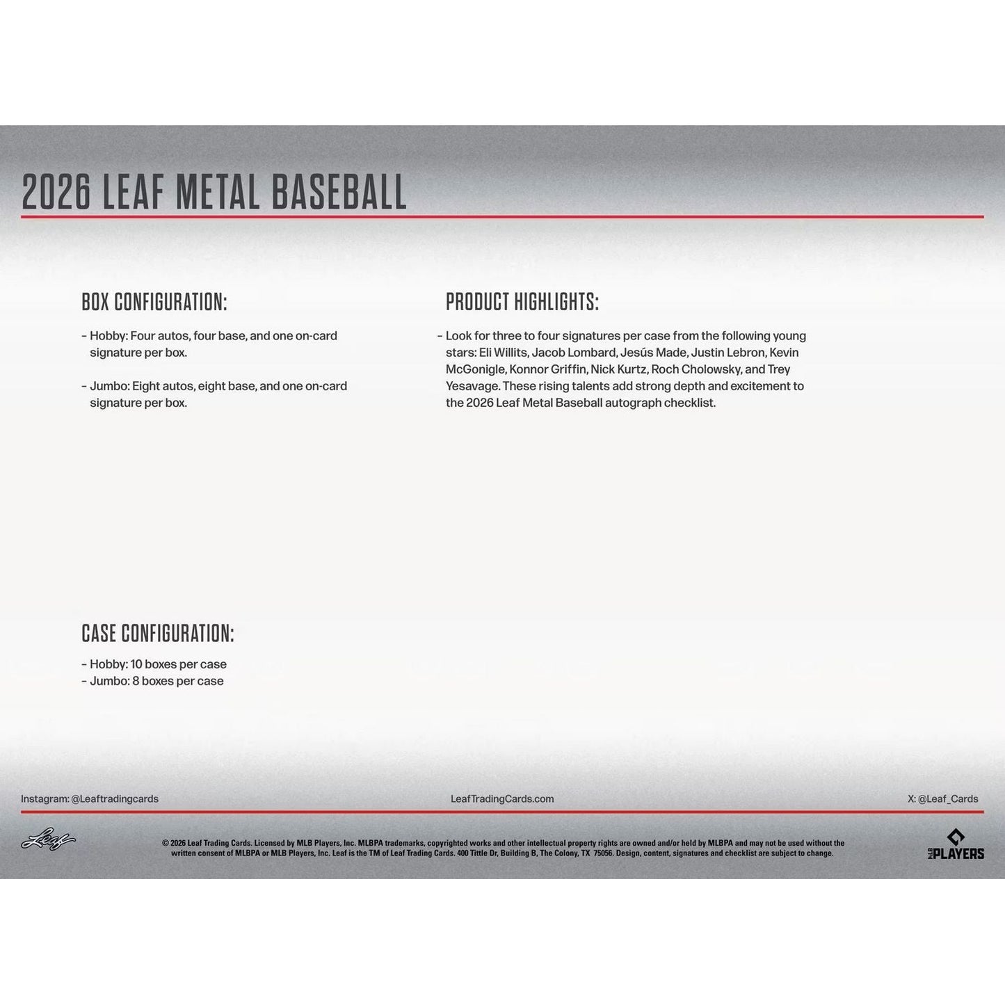 2026 Leaf Metal Baseball Hobby Box