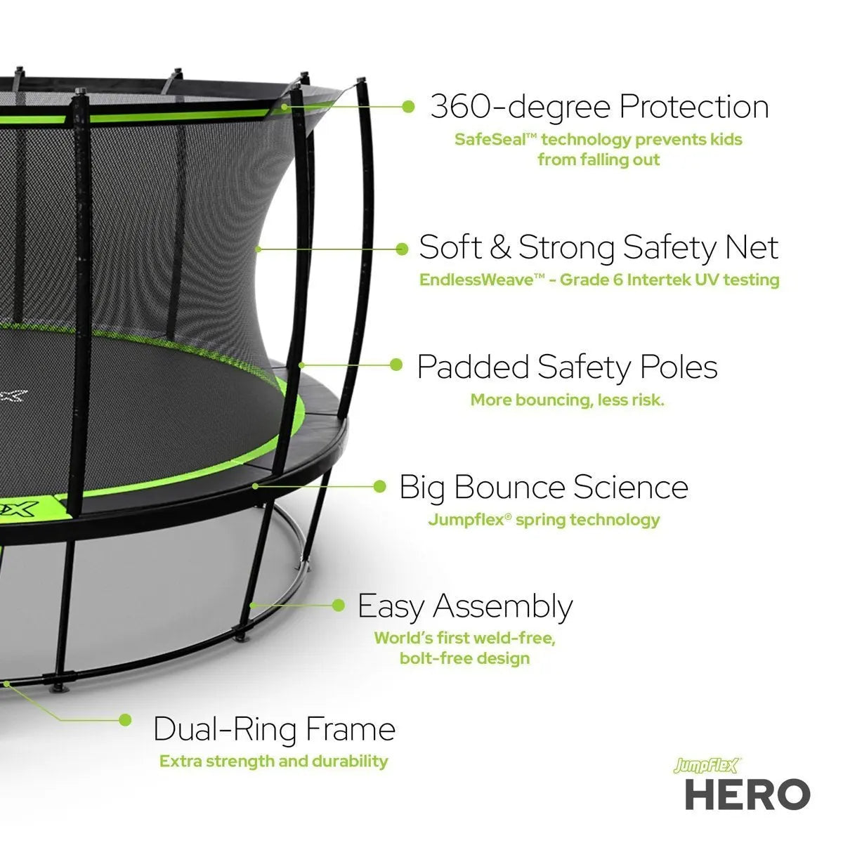 JumpFlex Hero Round Outdoor Trampoline for Garden & Backyard Use