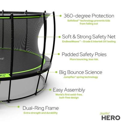 JumpFlex Hero Round Outdoor Trampoline for Garden & Backyard Use