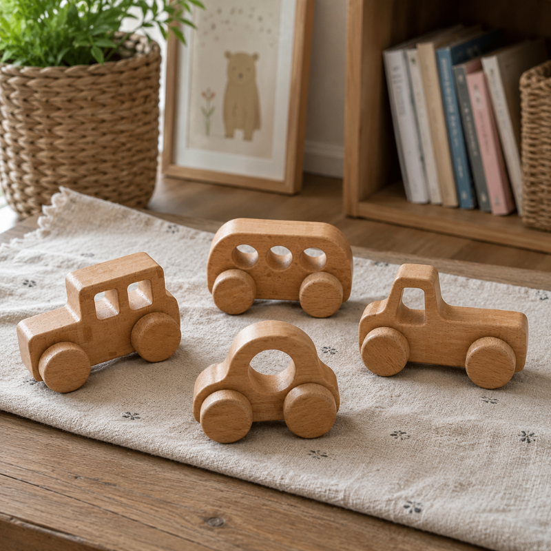 Handmade Wooden Toy Vehicle Set