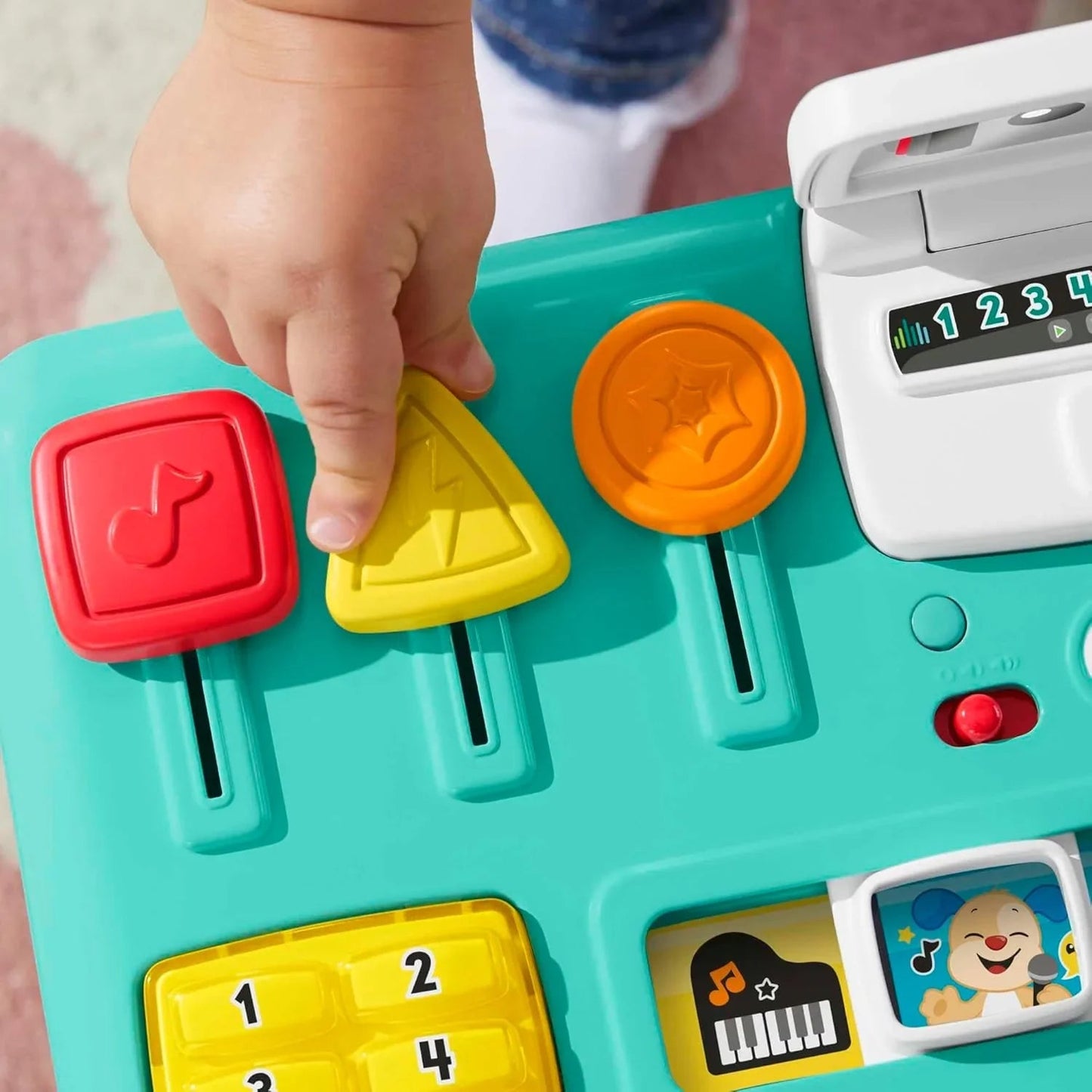 Fisher-Price Lernspaß DJ Spieltisch - Musikalisches Lernspielzeug Mit 3 Klavierspielmodi, Lichtern, Version: Englisch; Italienisch; Portugiesisch; Spanisch, HRB60