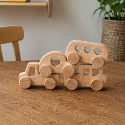 Handmade Wooden Toy Vehicle Set