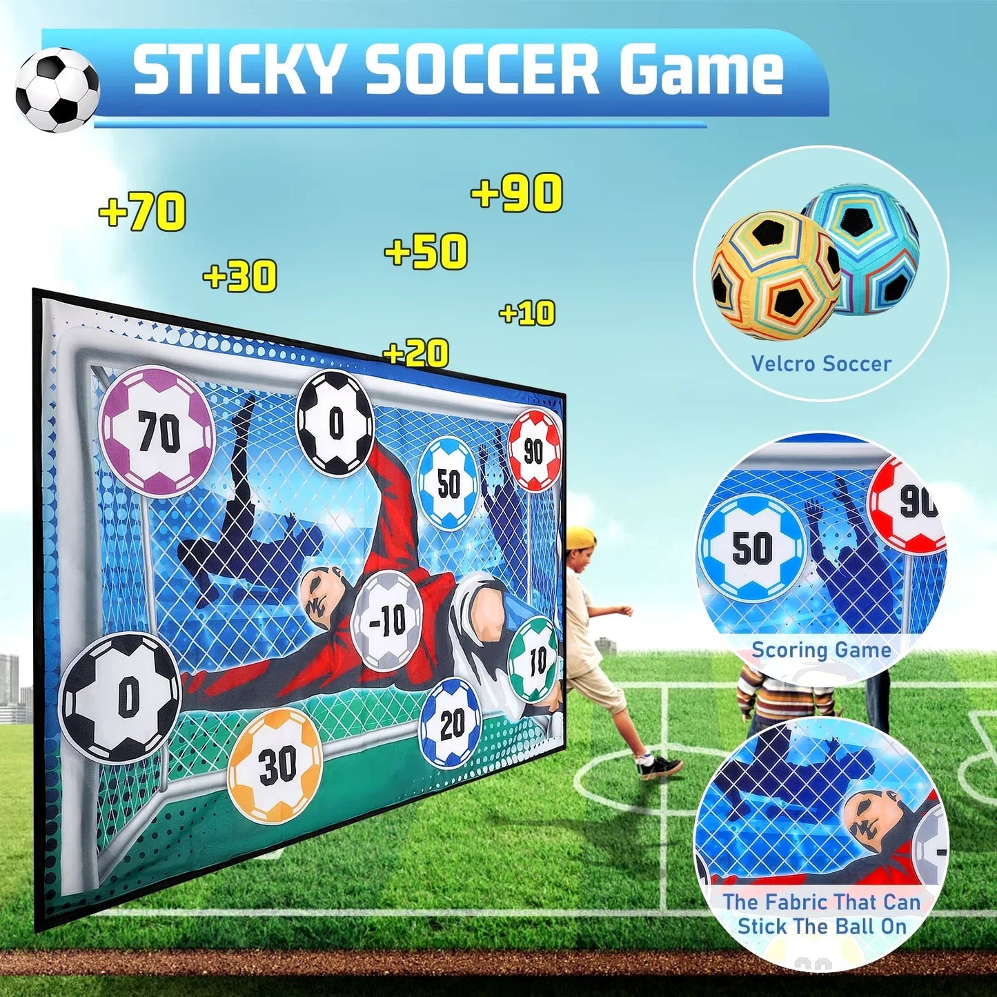 Football Soccer Sticky Goal Toy Shooting Score Practice Indoor Outdoor Sport Game Penalty Free Kick Training for Boys Gift