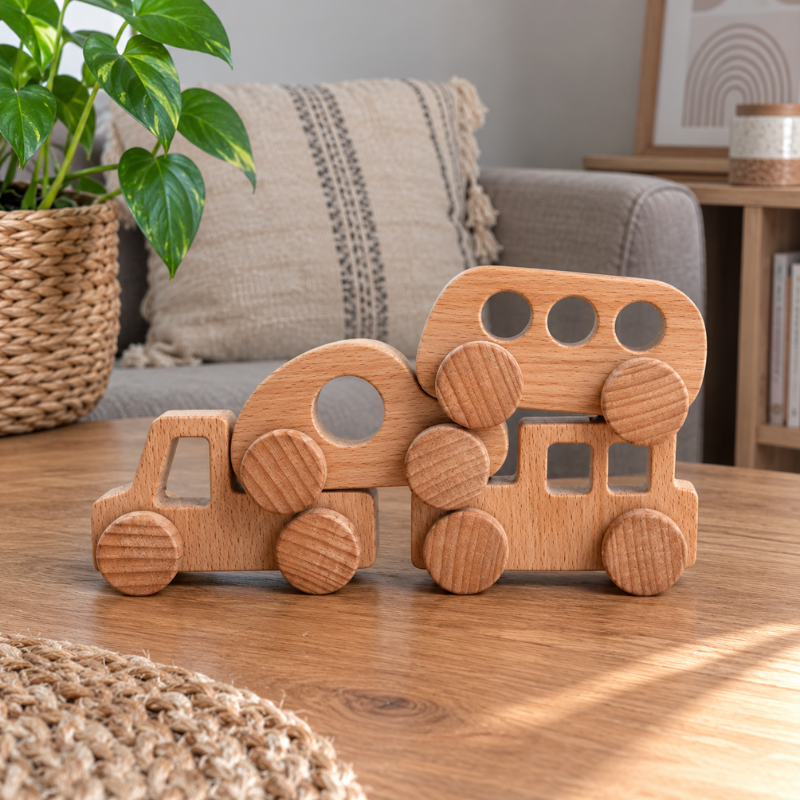 Handmade Wooden Toy Vehicle Set