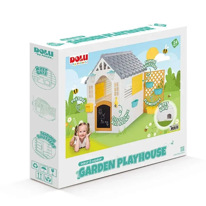 Dolu Garden Playhouse with Fence – White/Grey