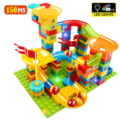 Marble Race Building Blocks Set with LED Light, Slide, Funnel, and Ferris Wheel for Kids Ages 4+, City Brick Toy, Multiple Set Options