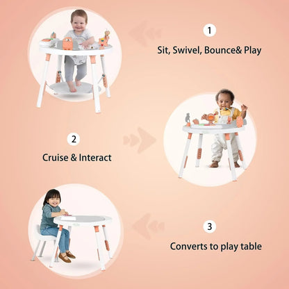 3-in-1 baby activity centre jumper and table with removable toys and 360° rotating seat