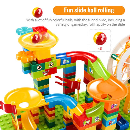 Marble Race Building Blocks Set with LED Light, Slide, Funnel, and Ferris Wheel for Kids Ages 4+, City Brick Toy, Multiple Set Options