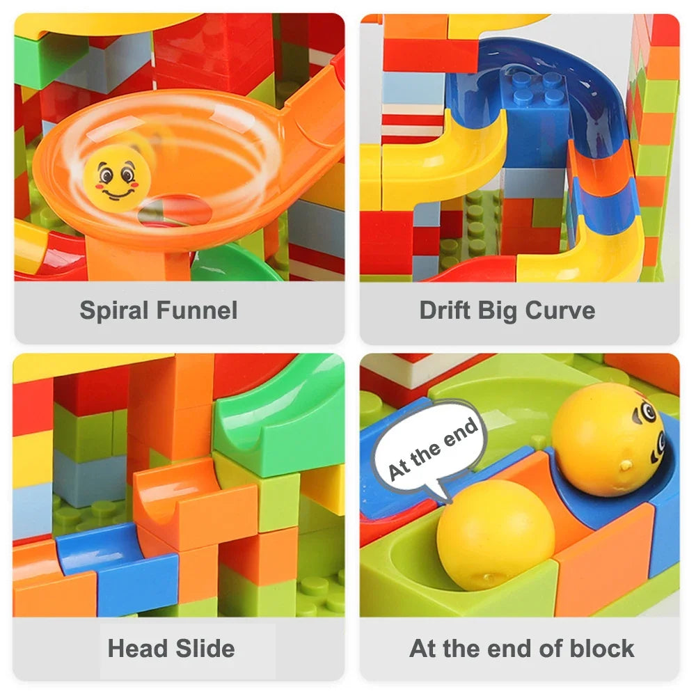 Marble Run Building Blocks Set 84–504 Pieces Funnel Ball Track STEM Construction Toy For Kids Age 3+