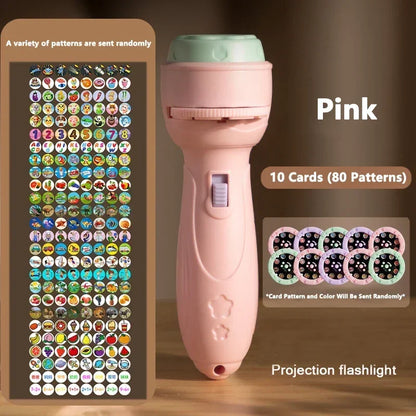 Projection Flashlight Educational Puzzle Toy 80 Patterns Cartoon Projector Torch for Babies and Children Age 3+