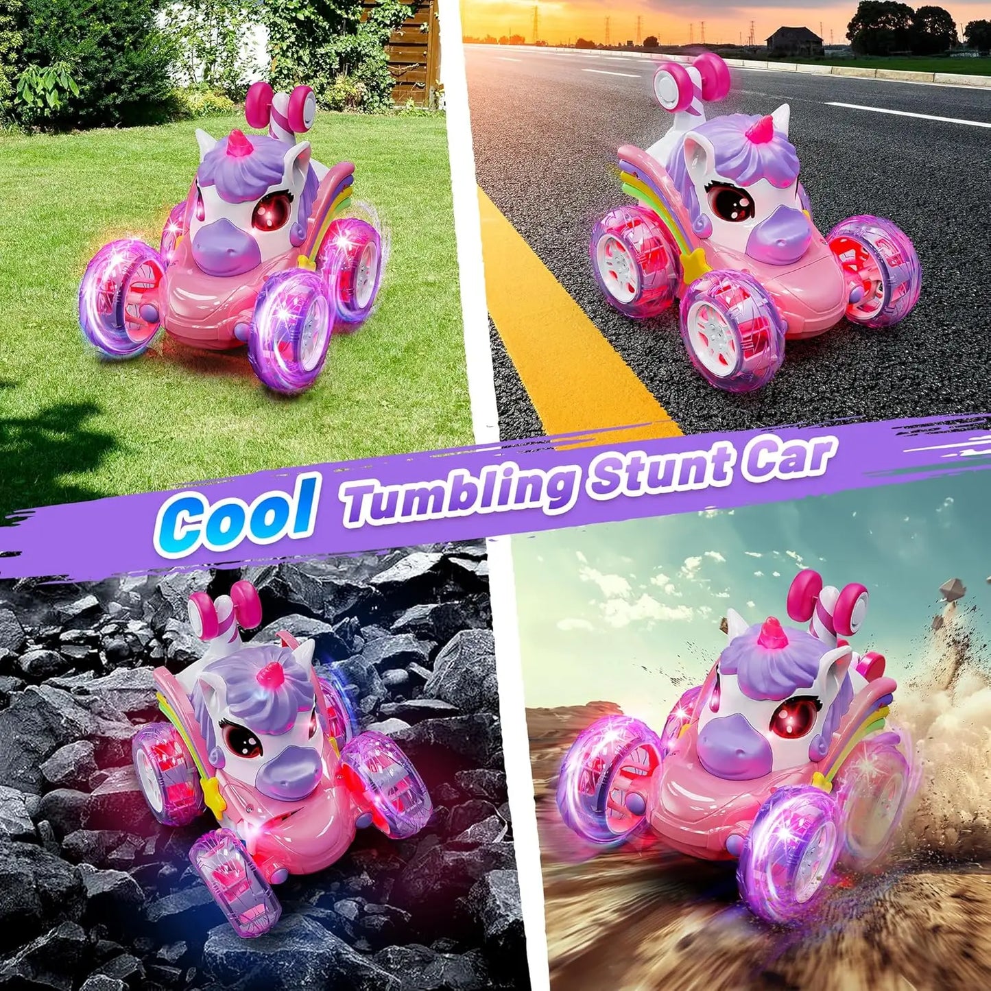 2.4G Remote Control Stunt Car with LED Lights – Transforming Drift Toy Vehicle for Kids