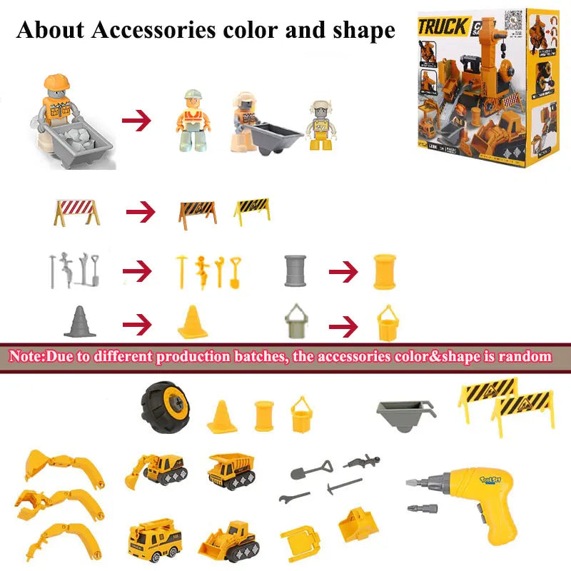 Kids Engineering Vehicle Electric Drill Toy Educational Building Set for Boys Age 3+
