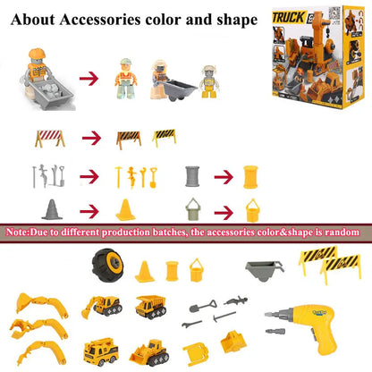 Kids Engineering Vehicle Electric Drill Toy Educational Building Set for Boys Age 3+