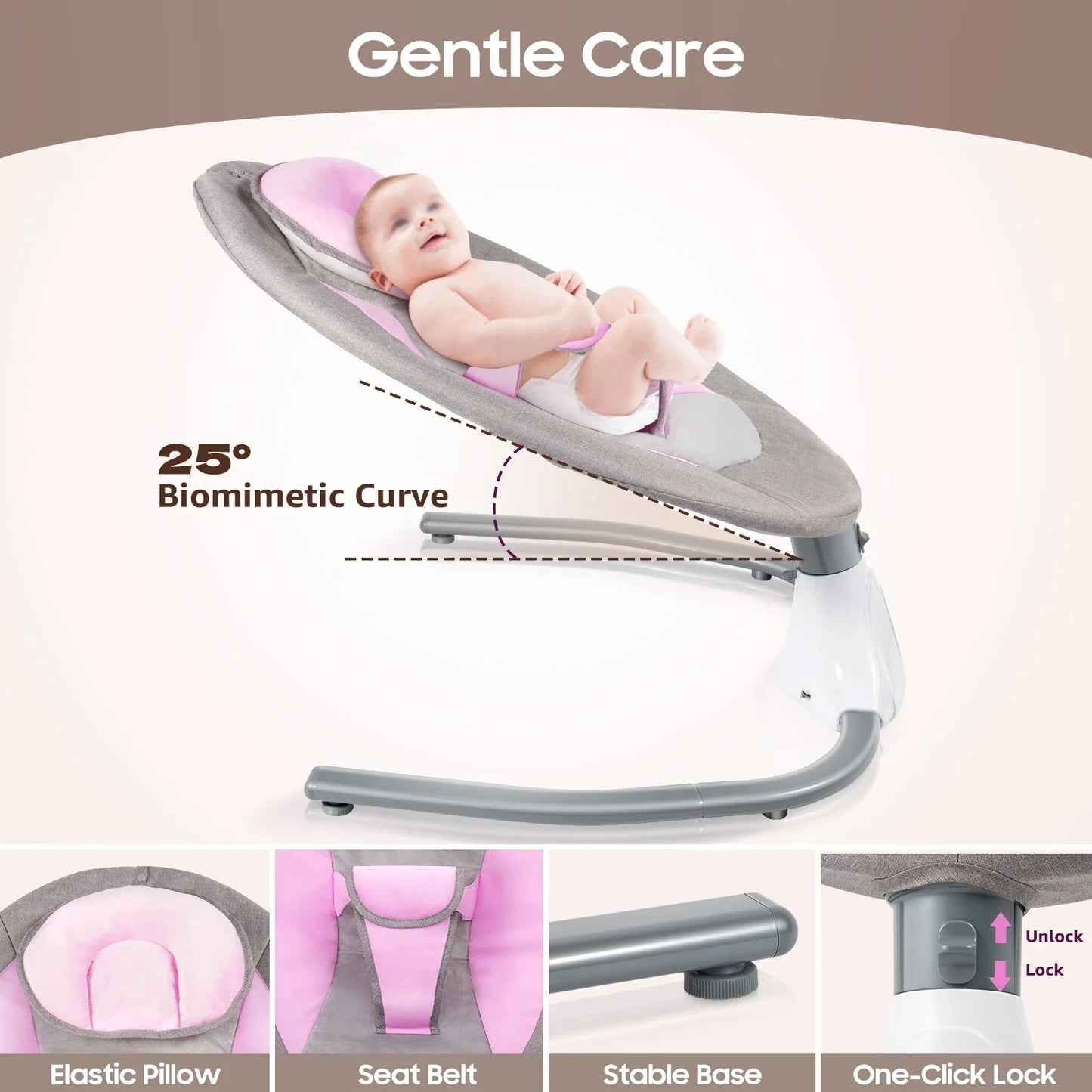 Infant baby swing with 4 speeds, 12 lullabies, 3-point harness and remote control
