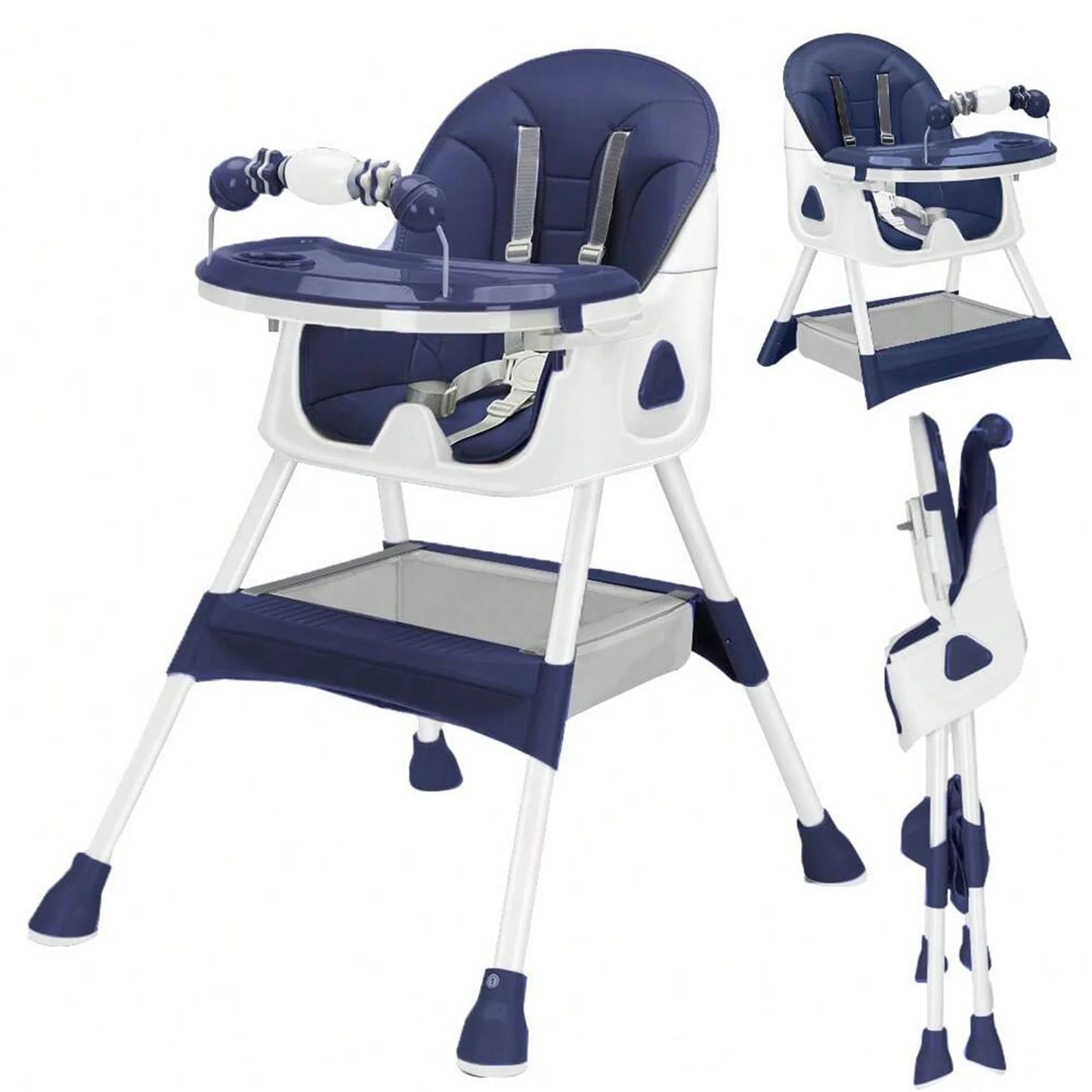 Foldable Baby High Chair with Anti-Slip Base, Toy Rack, and Removable Tray – Ages 6 Months+
