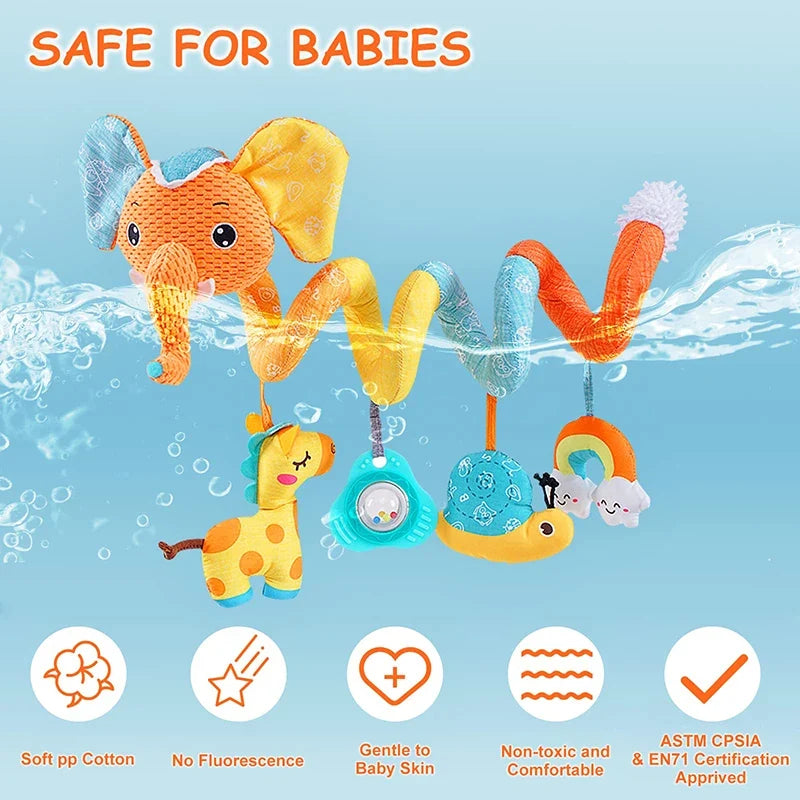 Infant Spiral Activity Toy for Car Seat & Stroller – Elephant Hanging Sensory Toy