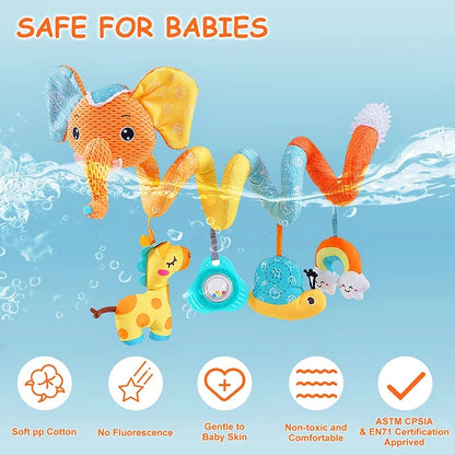 Infant Spiral Activity Toy for Car Seat & Stroller – Elephant Hanging Sensory Toy