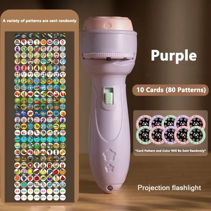 Projection Flashlight Educational Puzzle Toy 80 Patterns Cartoon Projector Torch for Babies and Children Age 3+