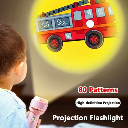 Projection Flashlight Educational Puzzle Toy 80 Patterns Cartoon Projector Torch for Babies and Children Age 3+