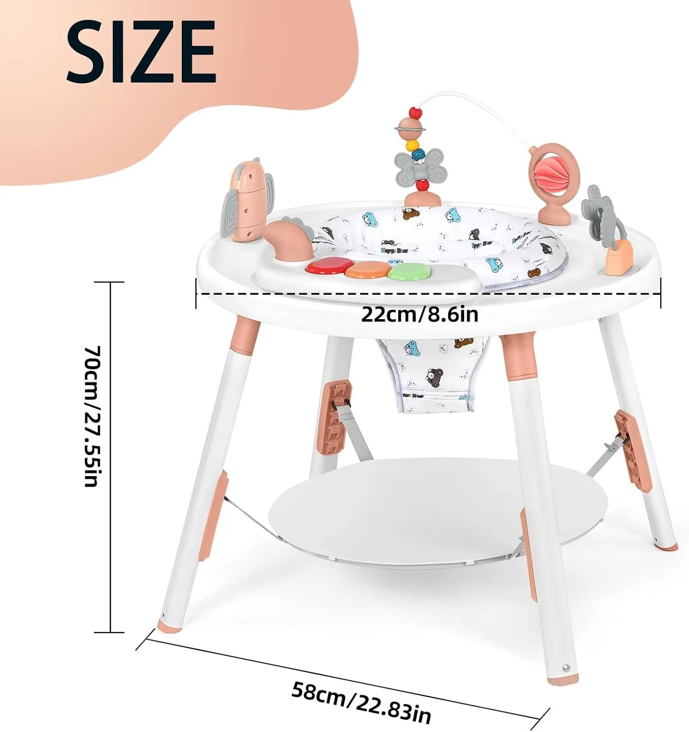 3-in-1 baby activity centre jumper and table with removable toys and 360° rotating seat