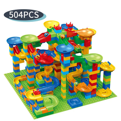 Marble Run Building Blocks Set 84–504 Pieces Funnel Ball Track STEM Construction Toy For Kids Age 3+