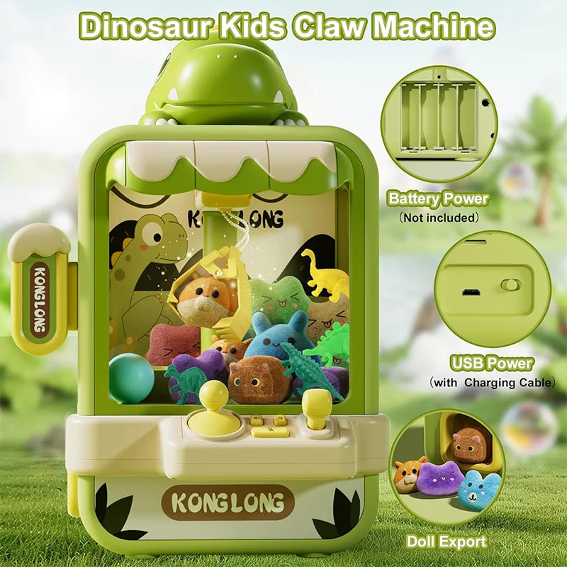Dinosaur Claw Machine Toys Electronic Arcade Game – Adjustable Catch Doll Machine, Music, Mini Vending Age 7+