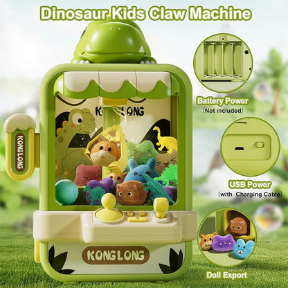 Dinosaur Claw Machine Toys Electronic Arcade Game – Adjustable Catch Doll Machine, Music, Mini Vending Age 7+