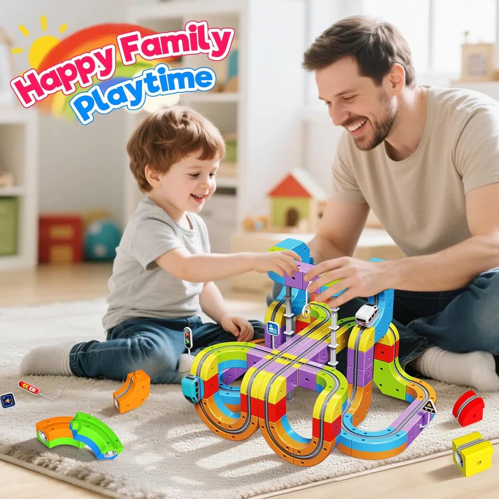 Kids Magnetic Track Rail Car Set with Electric Race Car