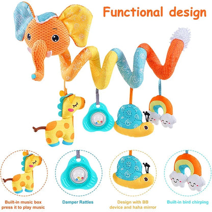 Infant Spiral Activity Toy for Car Seat & Stroller – Elephant Hanging Sensory Toy