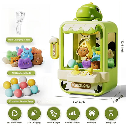 Dinosaur Claw Machine Toys Electronic Arcade Game – Adjustable Catch Doll Machine, Music, Mini Vending Age 7+
