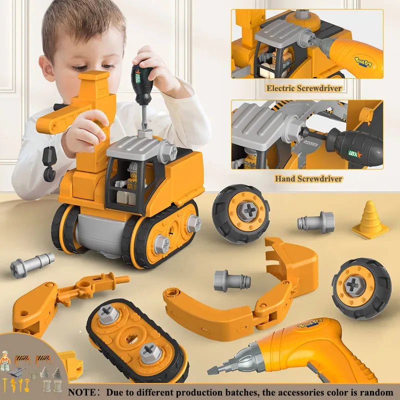 Kids Engineering Vehicle Electric Drill Toy Educational Building Set for Boys Age 3+
