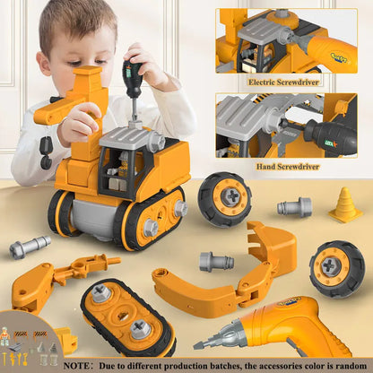Kids Engineering Vehicle Electric Drill Toy Educational Building Set for Boys Age 3+