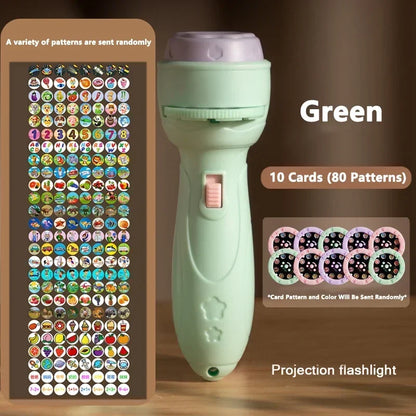 Projection Flashlight Educational Puzzle Toy 80 Patterns Cartoon Projector Torch for Babies and Children Age 3+