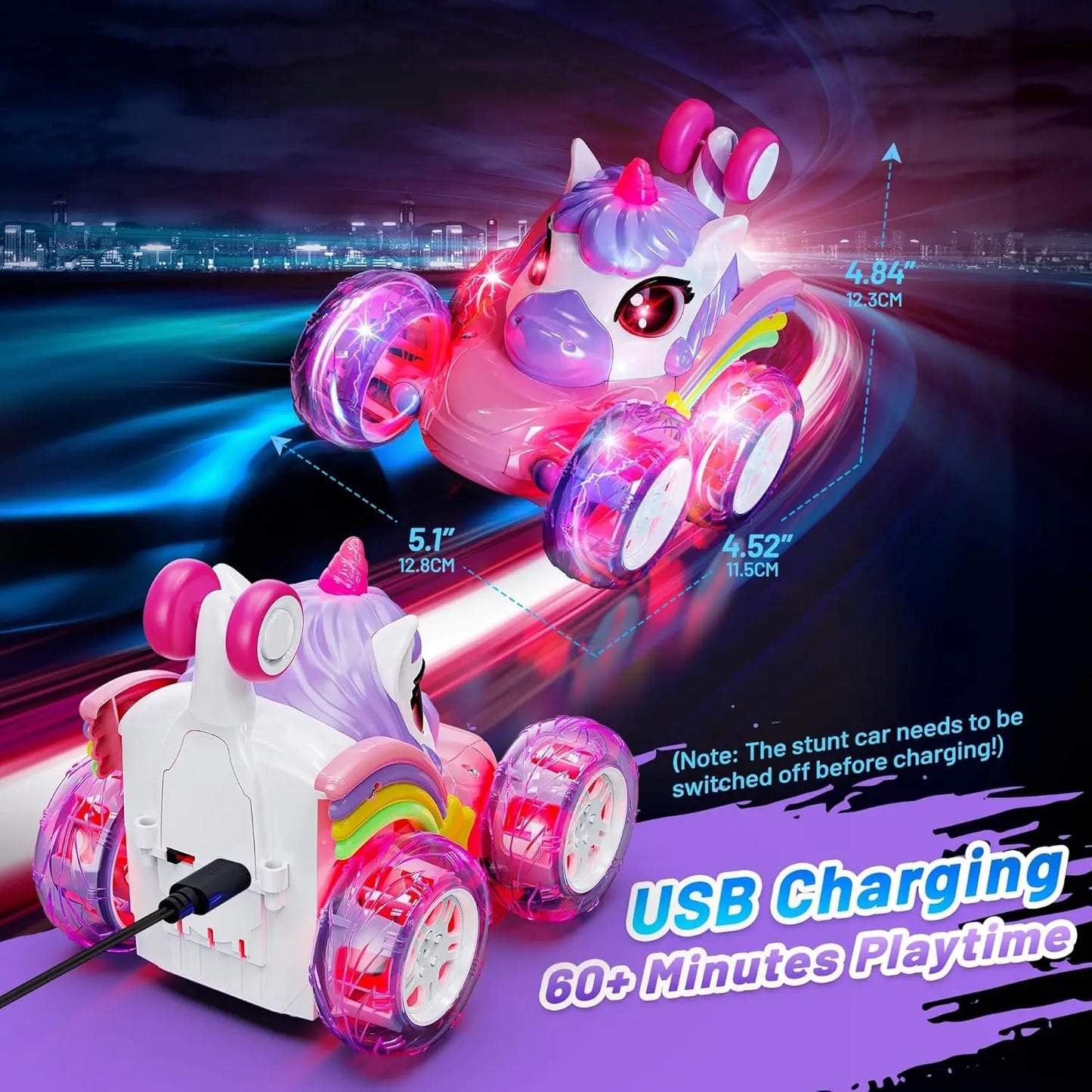 2.4G Remote Control Stunt Car with LED Lights – Transforming Drift Toy Vehicle for Kids
