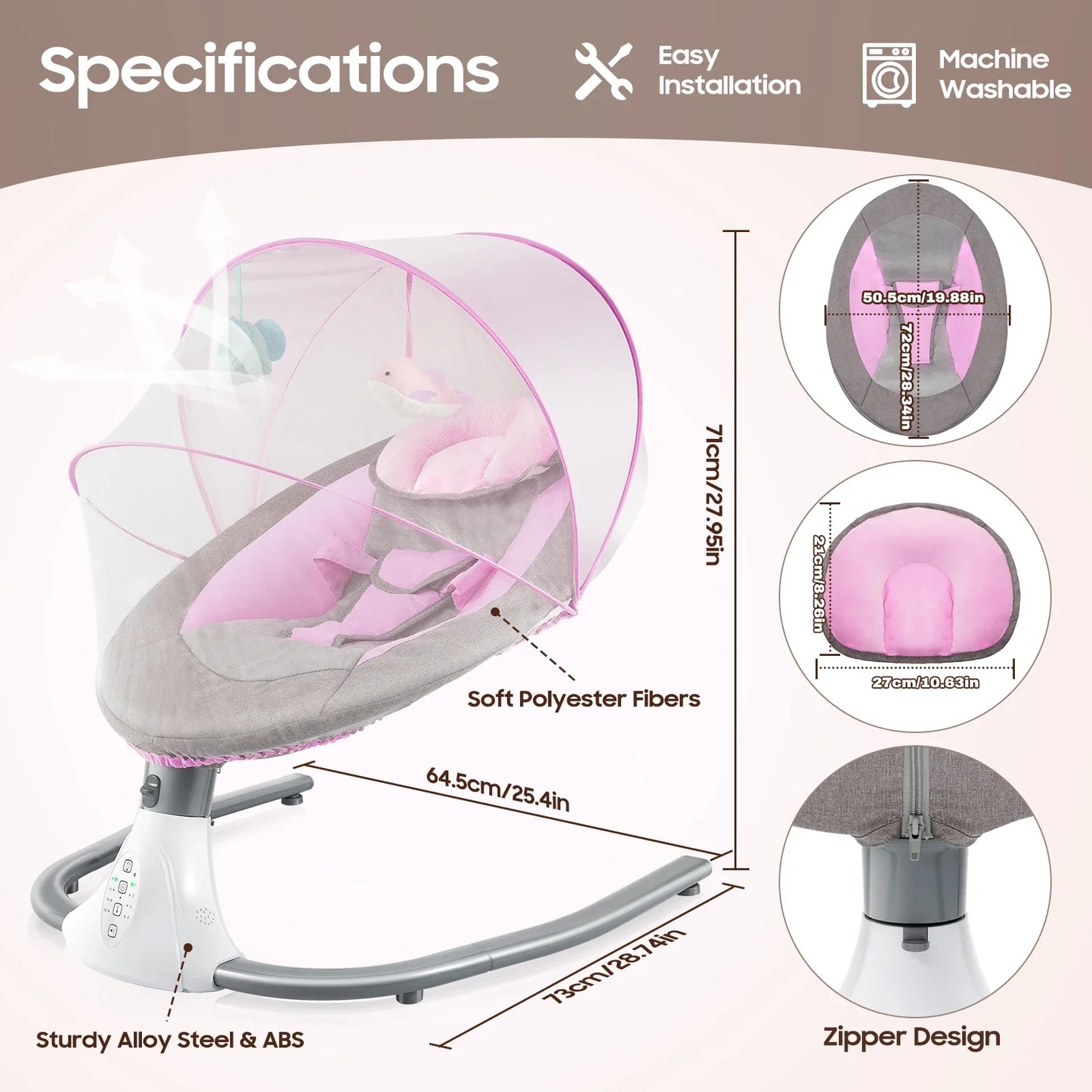 Infant baby swing with 4 speeds, 12 lullabies, 3-point harness and remote control