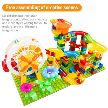 Marble Race Building Blocks Set with LED Light, Slide, Funnel, and Ferris Wheel for Kids Ages 4+, City Brick Toy, Multiple Set Options