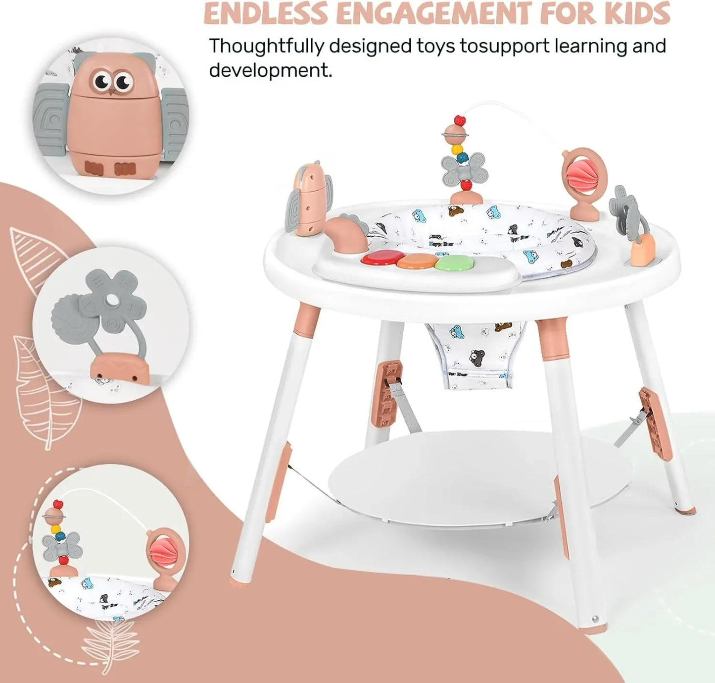 3-in-1 baby activity centre jumper and table with removable toys and 360° rotating seat