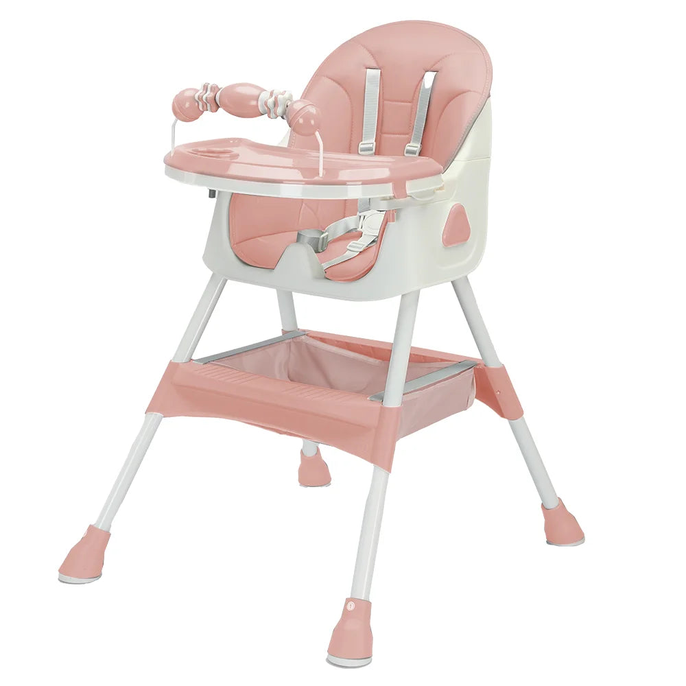 Foldable Baby High Chair with Anti-Slip Base, Toy Rack, and Removable Tray – Ages 6 Months+