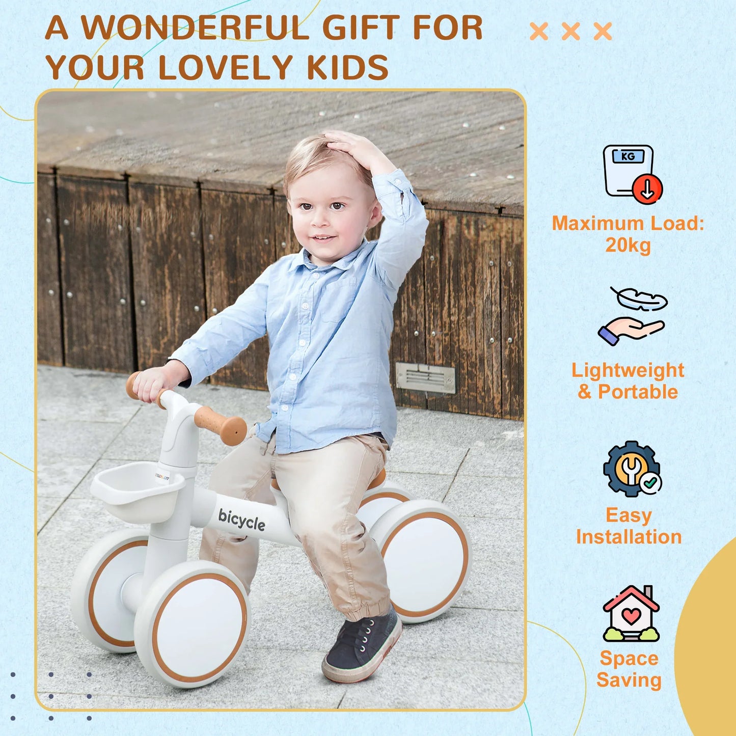 AIYAPLAY Kids Balance Bike for 1–3 Years Old with Adjustable Seat