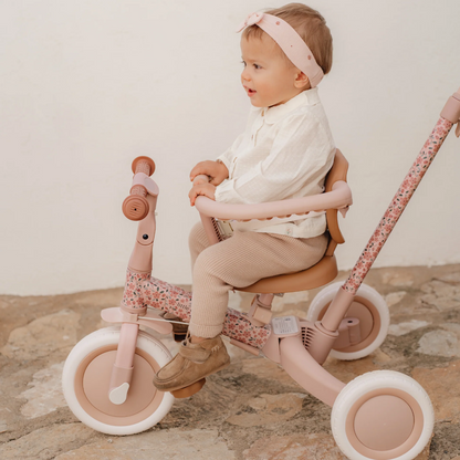 Little Dutch 4 in 1 Pink Trike with Push Bar Convertible Toddler Tricycle