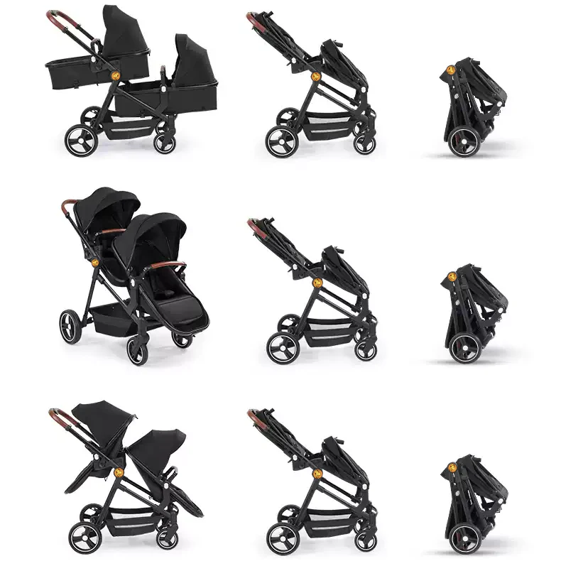 Foldable Twin Baby Stroller Double Pushchair Lightweight Travel Pram for Two Children