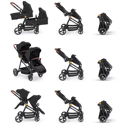 Foldable Twin Baby Stroller Double Pushchair Lightweight Travel Pram for Two Children