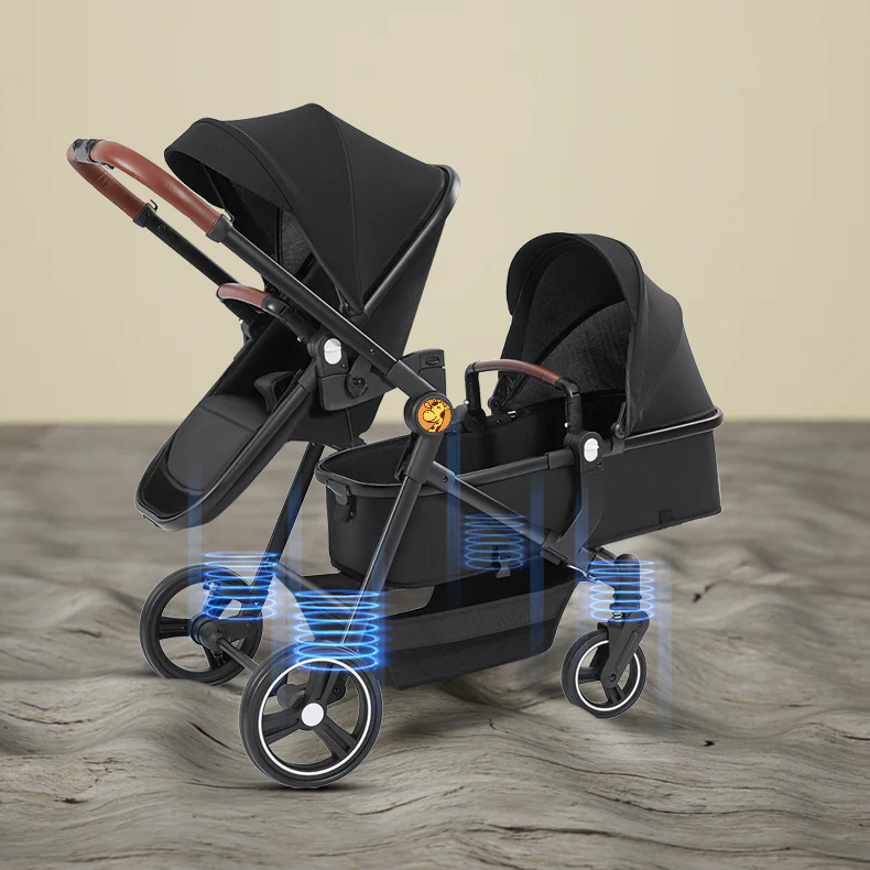 Foldable Twin Baby Stroller Double Pushchair Lightweight Travel Pram for Two Children