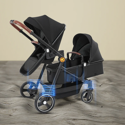 Foldable Twin Baby Stroller Double Pushchair Lightweight Travel Pram for Two Children