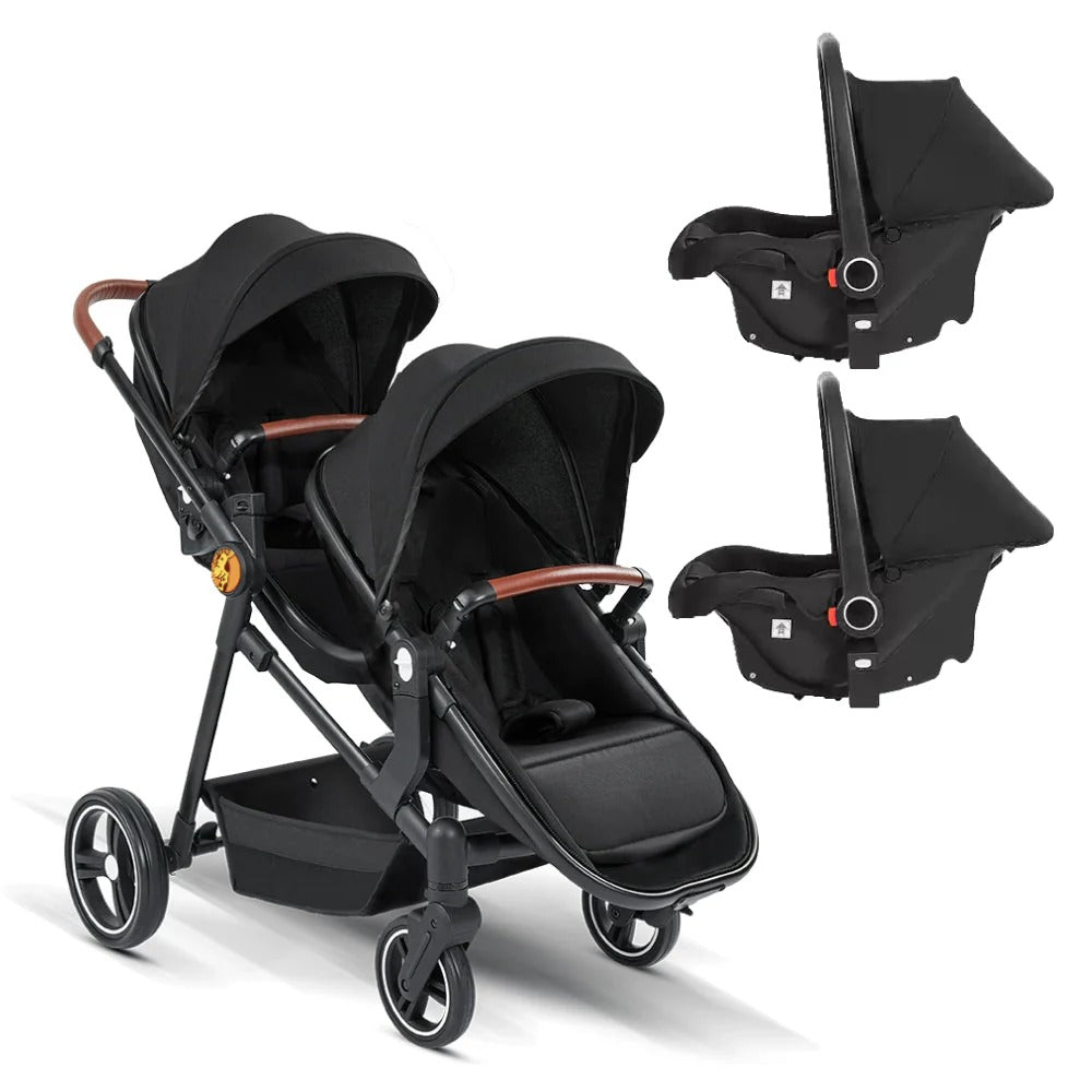 Foldable Twin Baby Stroller Double Pushchair Lightweight Travel Pram for Two Children