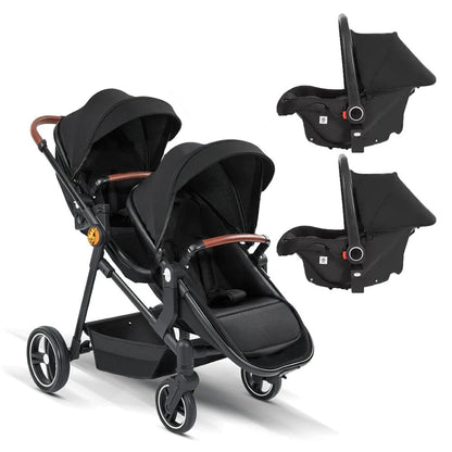 Foldable Twin Baby Stroller Double Pushchair Lightweight Travel Pram for Two Children