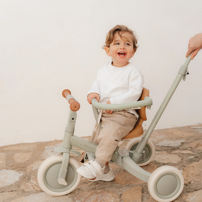 Little Dutch 4 in 1 Trike Green Convertible Toddler Tricycle with Push Bar